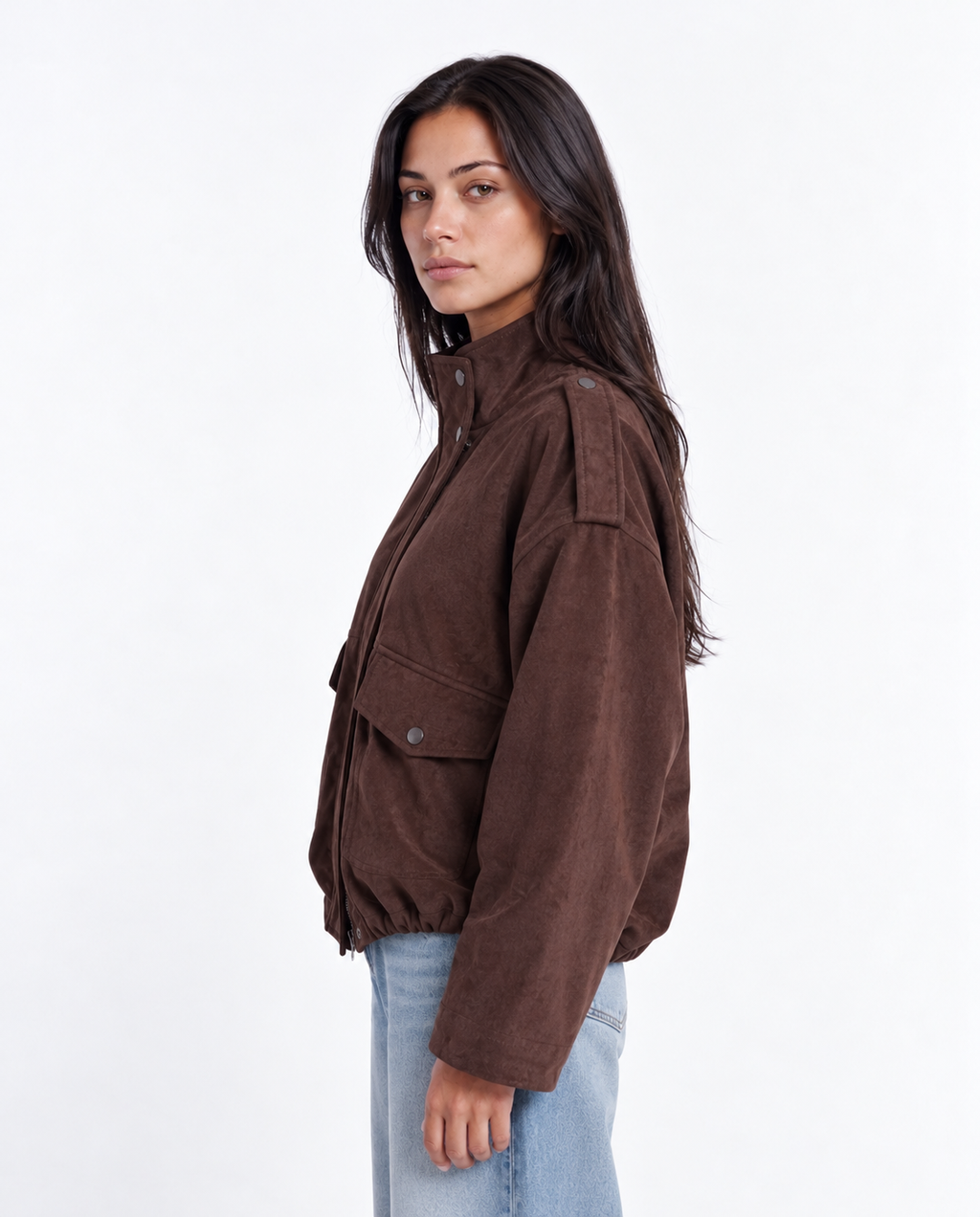 Utility Suede Bomber — Brown