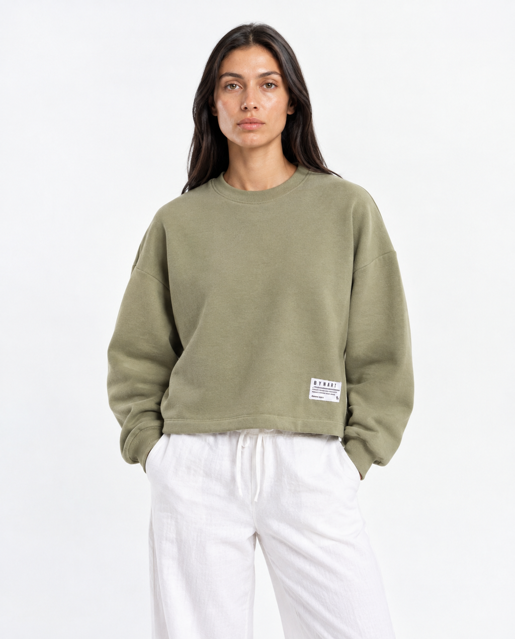 Boxy Cropped Crewneck — Olive