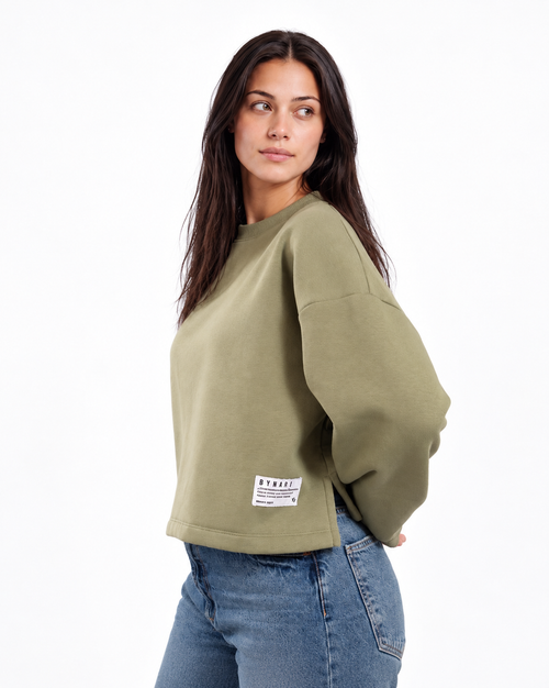 Boxy Cropped Crewneck — Olive