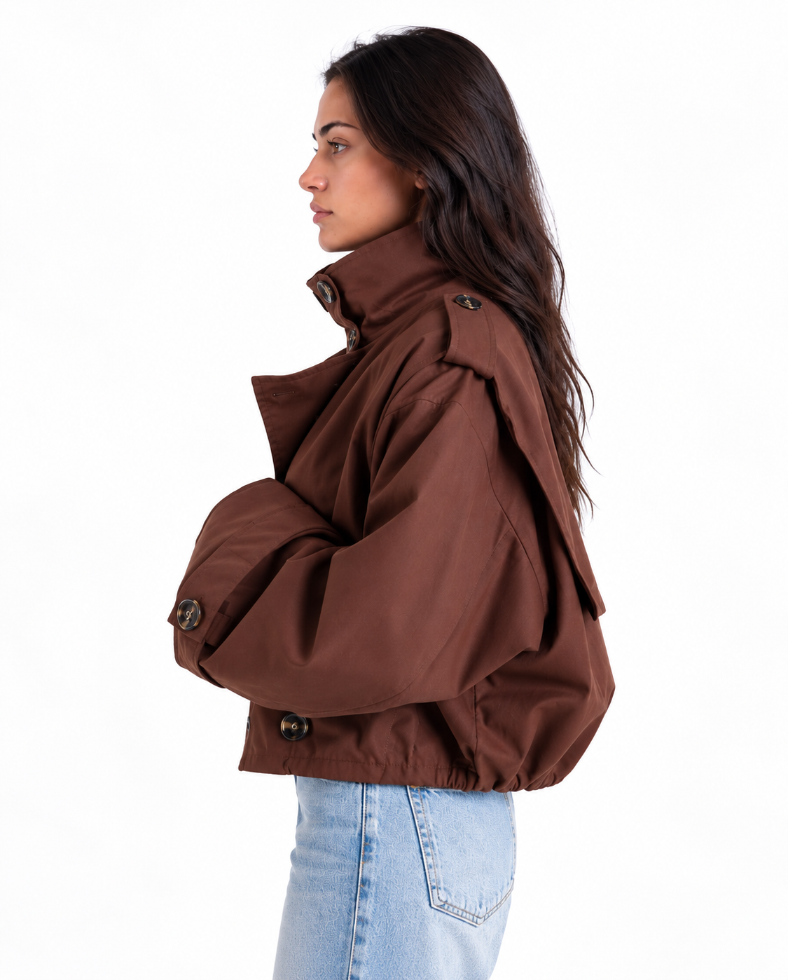 Cocoon Cropped Trench — Brown