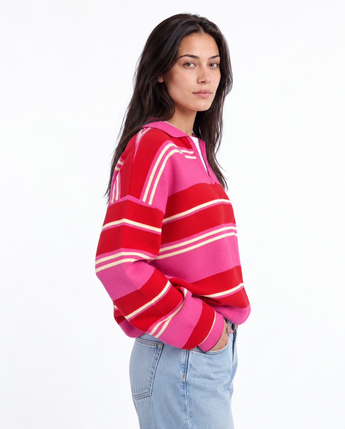 Johnny Collar Knit — Cherry Stripe (Oversized)