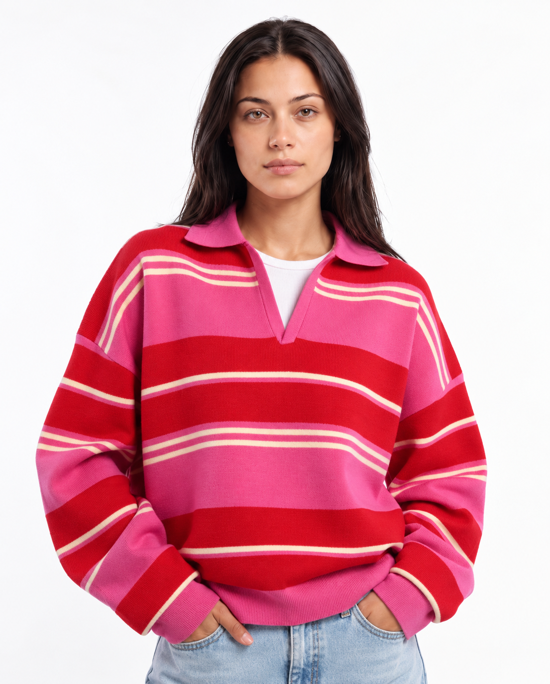 Johnny Collar Knit — Cherry Stripe (Oversized)
