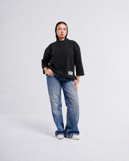 Black Boxy Cropped Tshirt