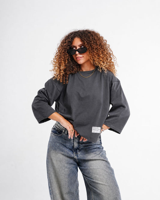 Dark Grey Boxy Cropped Tshirt