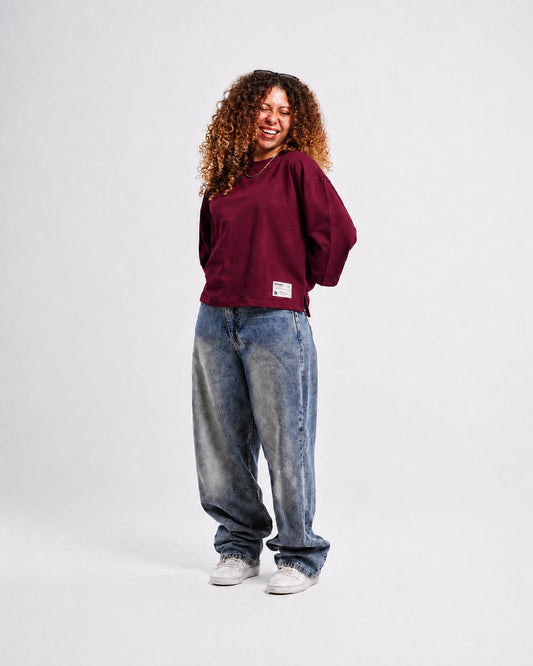 Burgundy Boxy Cropped Tshirt