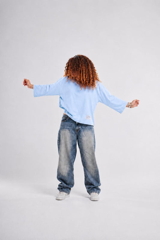 Baby Blue Boxy Cropped Tshirt