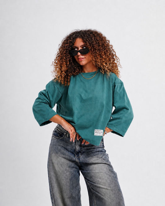 Teal Boxy Cropped Tshirt