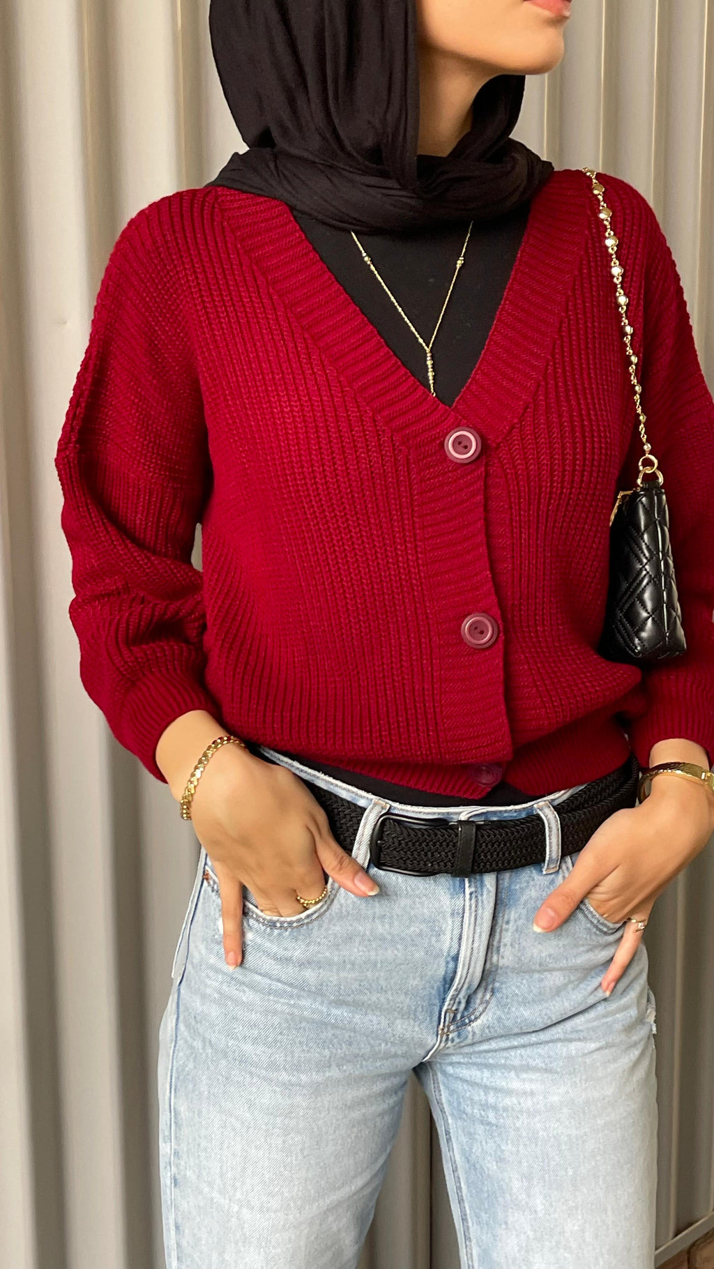 Chunky Knit Cardigan — Burgundy