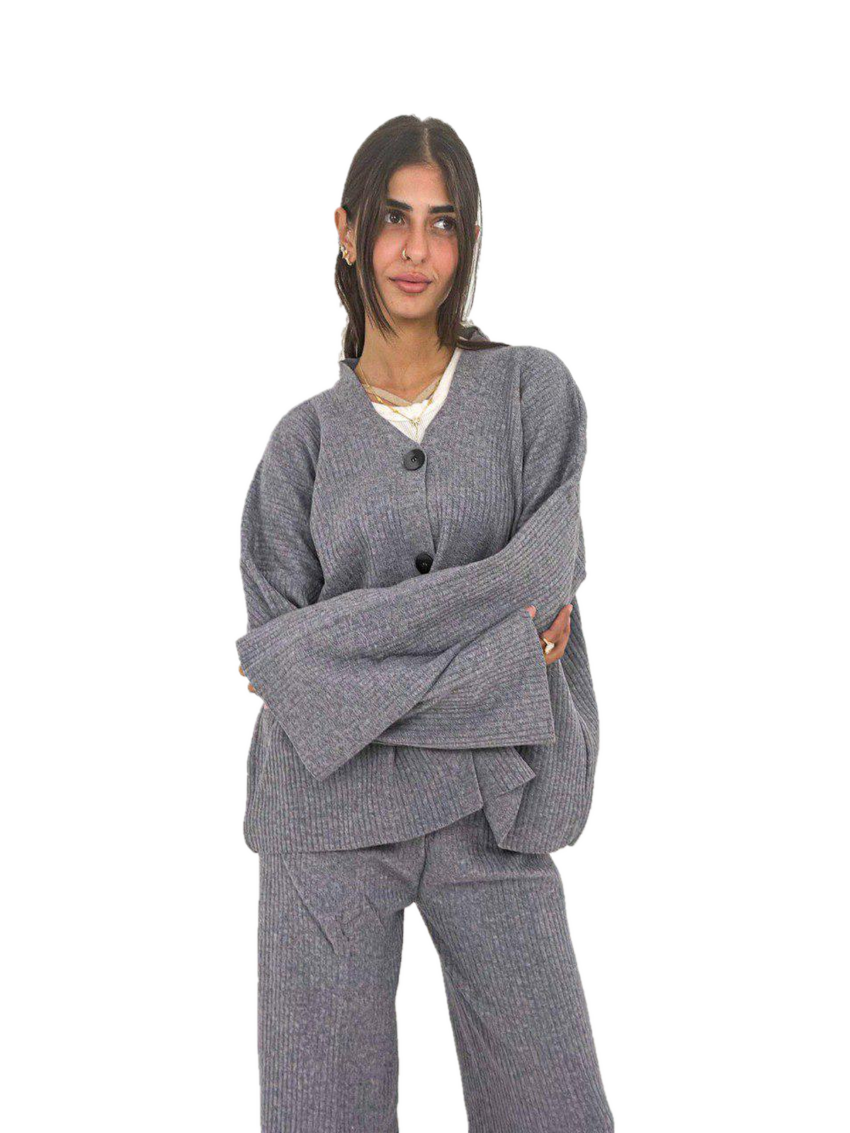 Rib Knit Set — Grey